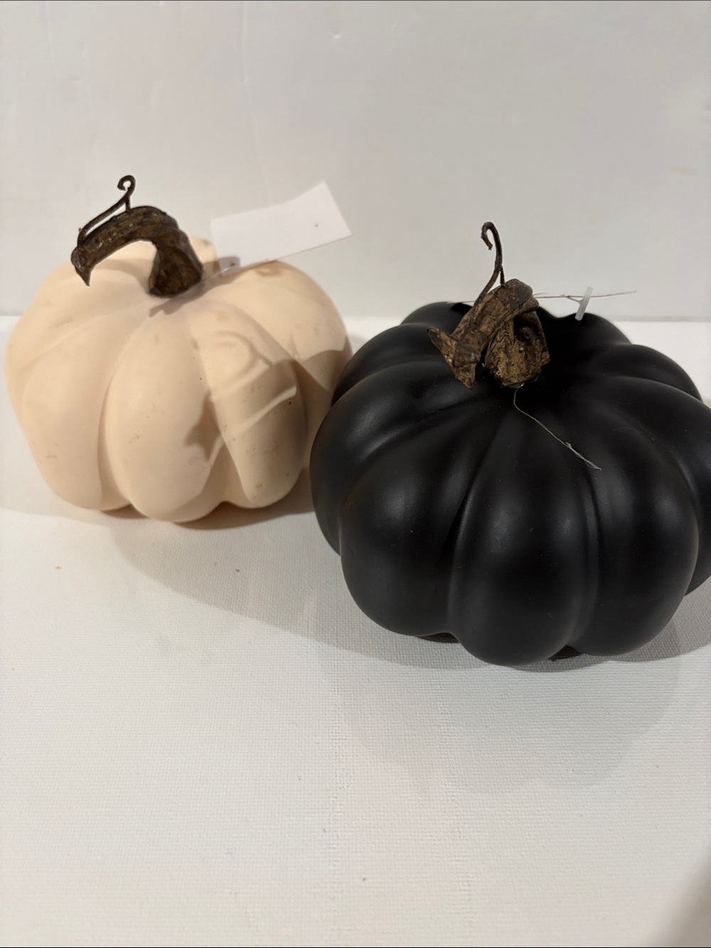 NEW Set of Two Decorative Pumpkins - Black & Cream